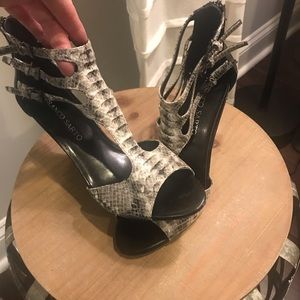 Black and Snake print wedge heal sandals